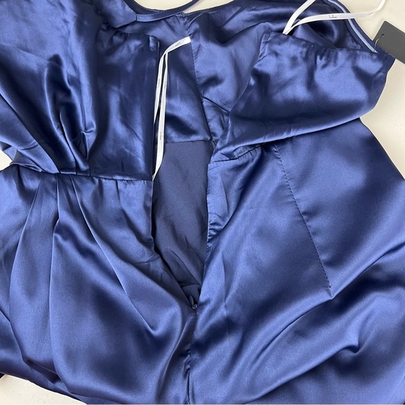 Lulus Navy Blue Satin One-Shoulder Asymmetrical Midi Dress size Small NWT - Picture 13 of 16